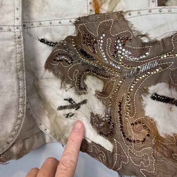 Boho Western Beaded Embellished Blazer Jacket Distressed Tie Dye – Size M - Picture 5 of 10